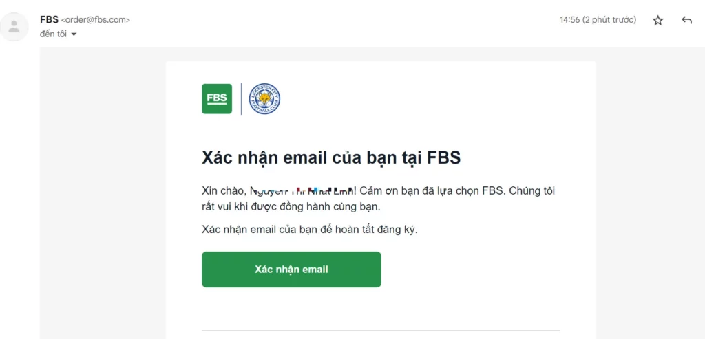 Xác nhận email để đăng ký tài khoản FBS