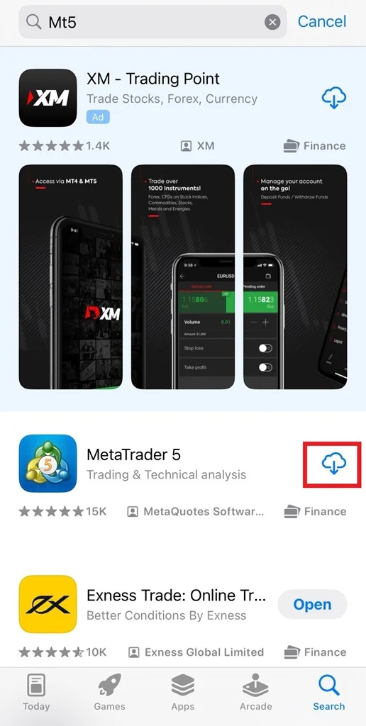 Hãy tải đúng phần mềm có tên Metatrader 5