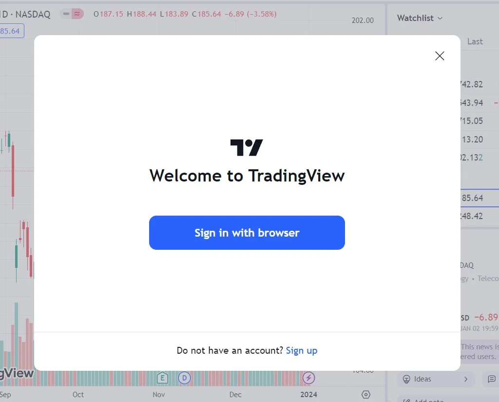 Chọn Sign in để tiến hành mở tài khoản Tradingview