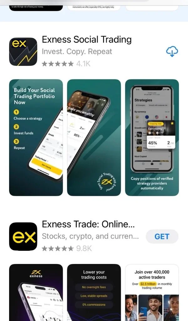 Tải ứng dụng Exness Social Trading về thiết bị.